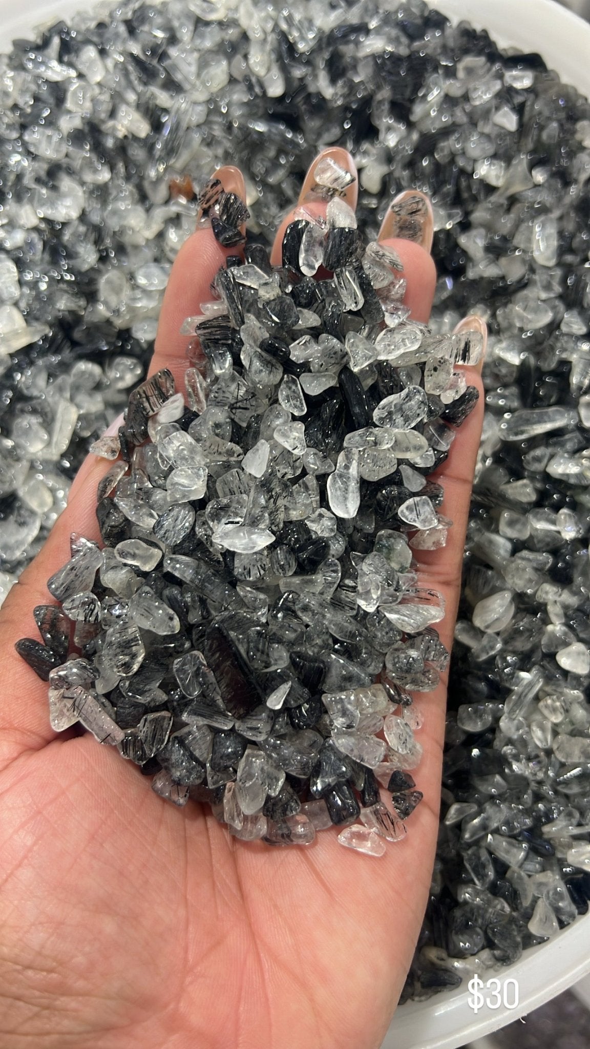 Black Rutile Quartz Chips - Sun Crystal WholesalerChips