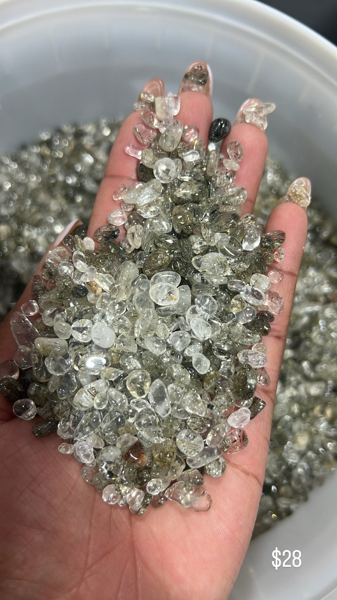 Green Rutile Quartz Chips - Sun Crystal WholesalerChips